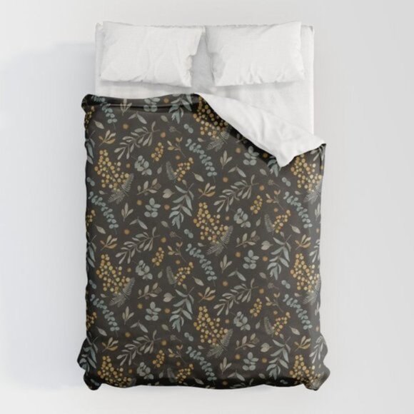 NWOT Society6 Floral Watercolor Queen Duvet Cover - Picture 1 of 5